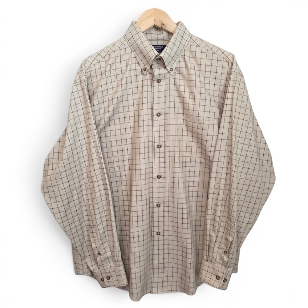 Roundtree & Yorke Shirt Mens Large Beige Check Button Down Easy Care Career